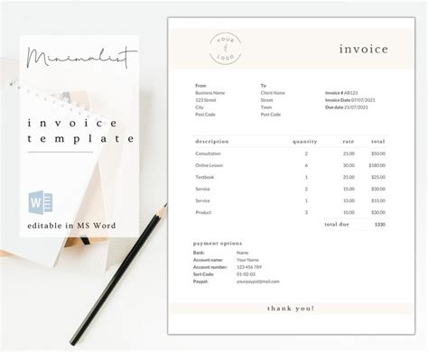 An Invoice Is Displayed Next To A Notepad And Pen On A Table