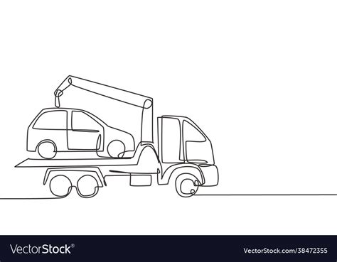 Single Continuous Line Drawing Tow Truck Vector Image