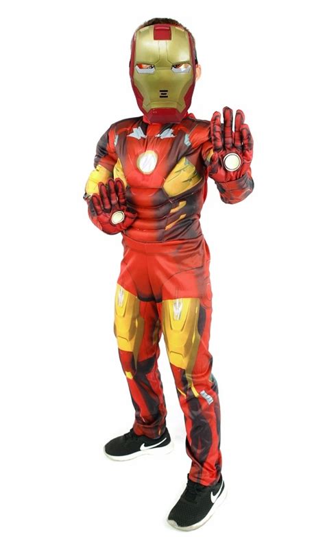 Strój IRON MAN MASKA I KOSTIUM z mięśniami AVENGERS S M L 14798431108