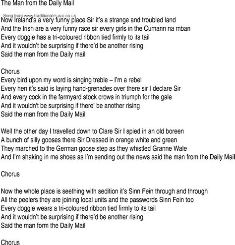 Irish Music, Song and Ballad Lyrics for: Man From The Daily Mail