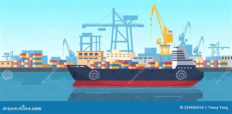 Cartoon Cargo Dock Industrial Sea Shipping Port Sea Harbour Cargo