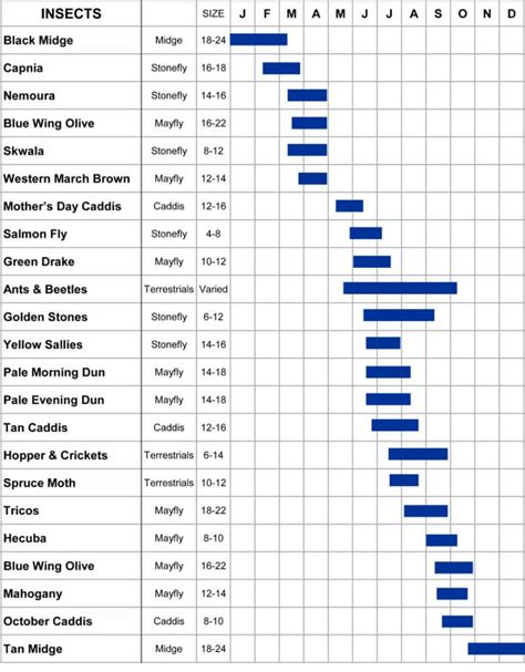 Fly Hatch Chart Printable Fly Size Chart