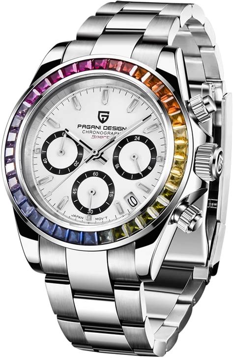 Pagani Design 1644 Men S Chronograph Watches Rainbow Crystal Bezel