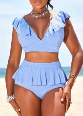 High Waisted Ruffle Light Blue Bikini Set Rosewe USD 19 98
