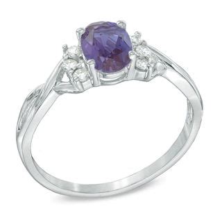 Oval Lab Created Alexandrite And Ct T W Diamond Ring In K White