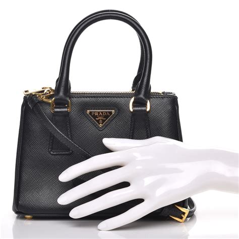 Prada Saffiano Mini Galleria Double Zip Tote Black