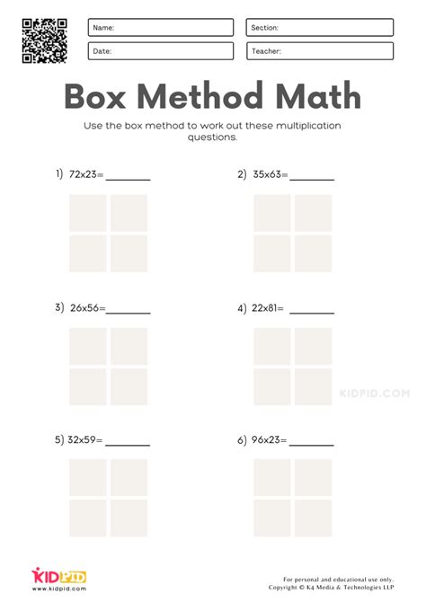 Box Method Worksheets