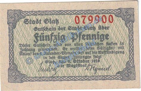 Notgeld De 50 Pf Glatz Notgeld 50 Pfennig Schein In Kfr Tieste 2255