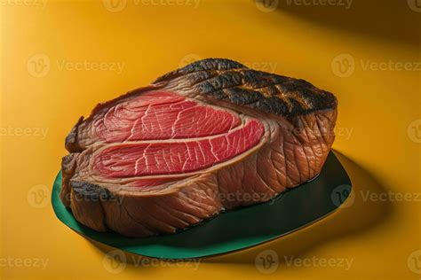 AI Generated Sliced Roast Beef On A Plate On A Yellow Background