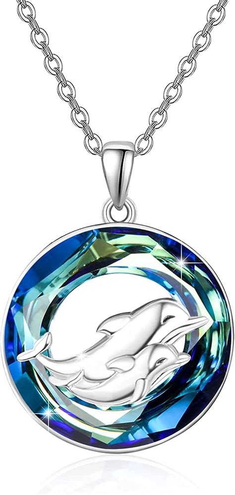 Dolphin Necklace 925 Sterling Silver Crystal Dolphin Pendant Necklace