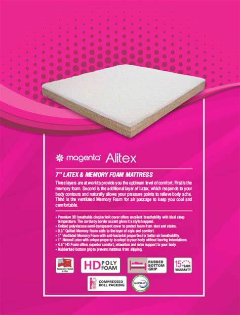 Latex White Magenta Alitex Mattress Sizedimension 6x5 Feet