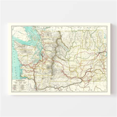 Vintage Railroad Map Of Washington 1928 By Ted S Vintage Art