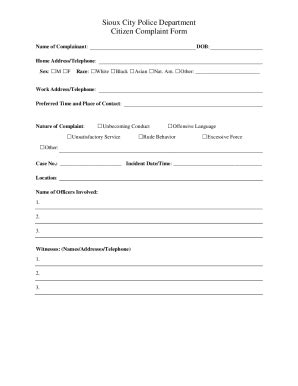 Fillable Online Sioux City Police Department Citizen Complaint Form Fax