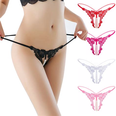 Sexy Hollow Out Hot Women Lingerie G String V String Pearl Massage Underwear Thong Solid Color