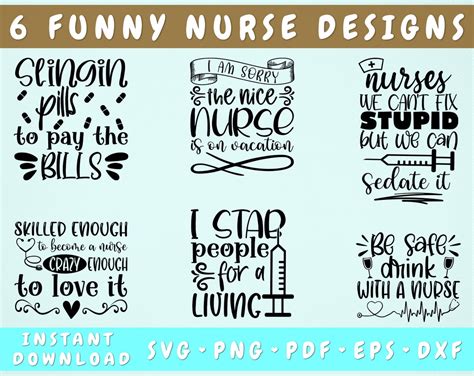 Funny Nurse Quotes SVG Bundle, 6 Designs, Funny Nurse Sayings SVG ...