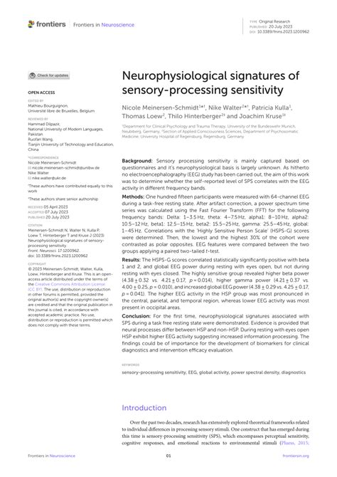 Pdf Neurophysiological Signatures Of Sensory Processing Sensitivity