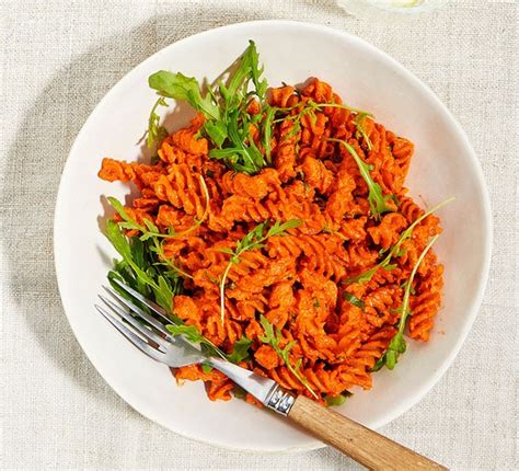 Red Lentil Pasta With Creamy Tomato And Pepper Sauce Recipe Bbc Good Food