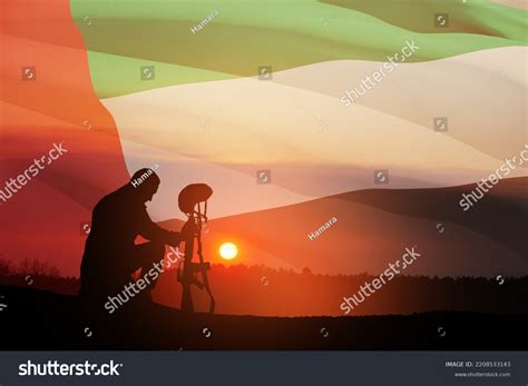 Silhouette Soldier Kneeling His Head Bowed Stock Photo 2208533143