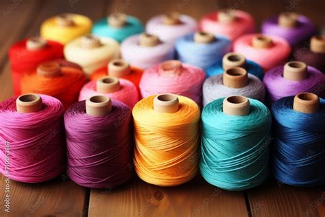 Different Color Spools Of Thread For The Textile Industry Background