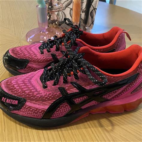 ASICS Women's Pink and Black Trainers | Depop