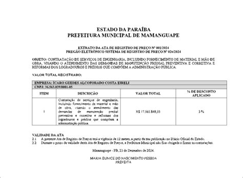 Prefeitura Municipal De Mamanguape Extrato Da Ata De Registro De