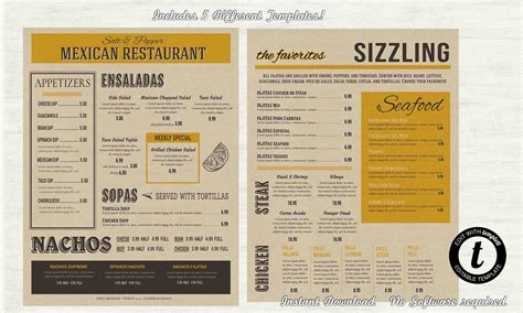 Modern Menu Template, Mexican Menu Template, Modern Restaurant Menu ...