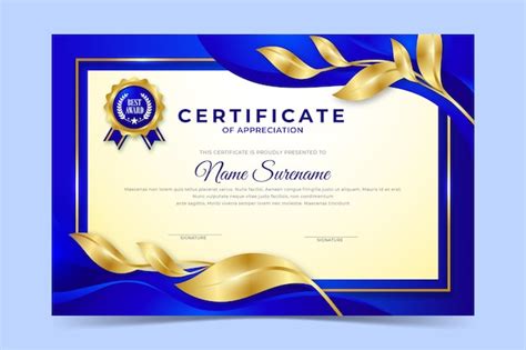 Premium Vector Blue And Golden Leaves Environmental Certificate Template