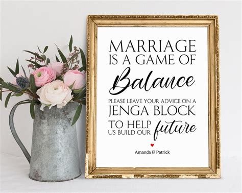 Marriage Is A Game Of Balance Jenga Guesbook Sign Jenga Wedding Sign