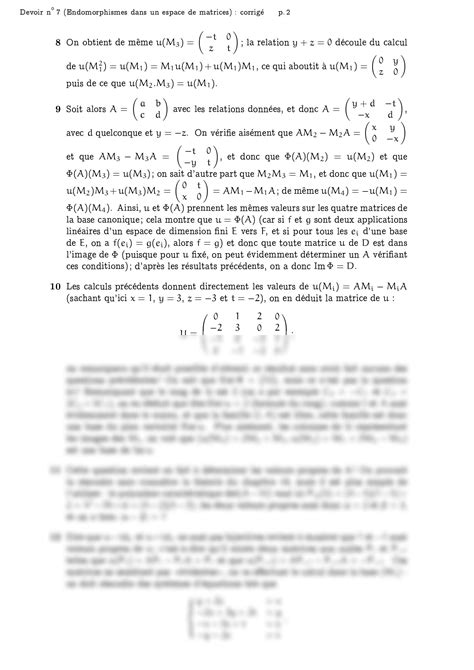 SOLUTION Probleme 7 Endomorphismes Dans Un Espace De Matrices Corrige