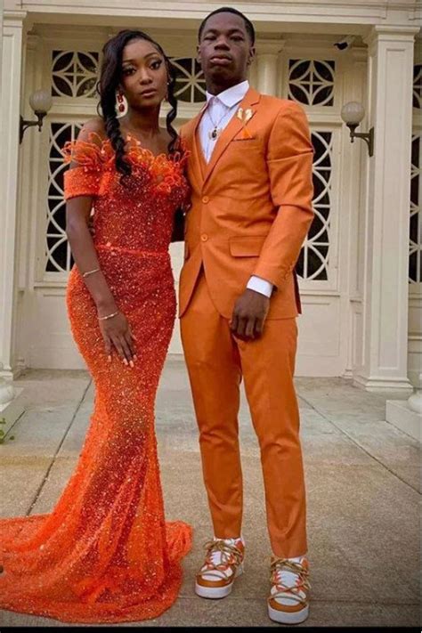 Stylish Orange Three Pieces Notched Lapel Slim Fit Prom Suits