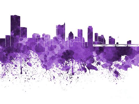 Austin skyline in purple watercolor on white background Painting by Pablo Romero - Pixels