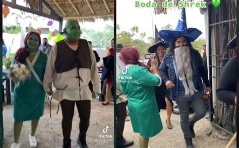 Pareja De Esposos Se Casan Vestidos De Shrek Y Fiona Divertida Idea Se