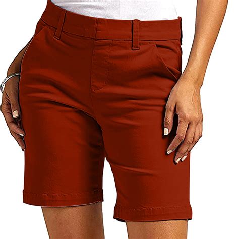 Dasayo Shorts Womens High Rise Pull On Bermuda Shorts Solid Flat Front