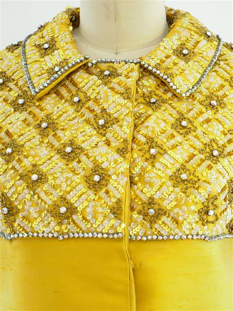 1960s Embellished Raw Silk Dress