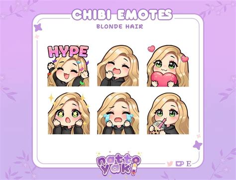 Blonde Hair Light Skin Twitch Emotes Set Twitch Discord Streamer Kawaii Chibi Etsy