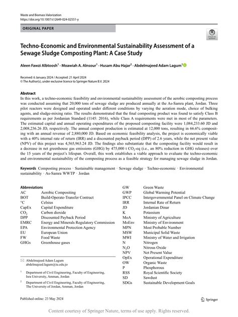 Techno Economic And Environmental Sustainability Assessment Of A Sewage