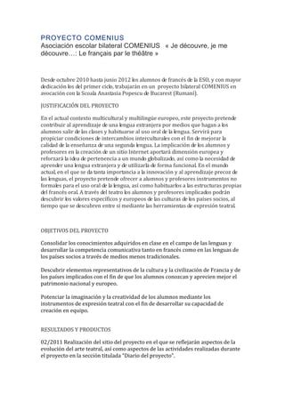 Descripci N Del Proyecto Comenius Pdf