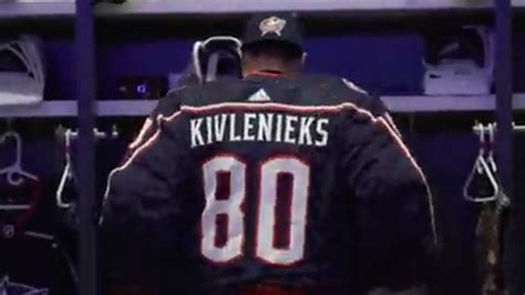 Elvis Merzlikins wore Matiss Kivlenieks' jersey for warm-ups and changed his number to 80 ...