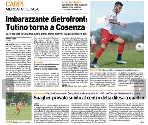 Carpi Fc Resto Del Carlino Tutino Torna A Cosenza Suagher Subito