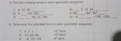 A Find The Missing Terms In Each Geometric Sequen Gauthmath