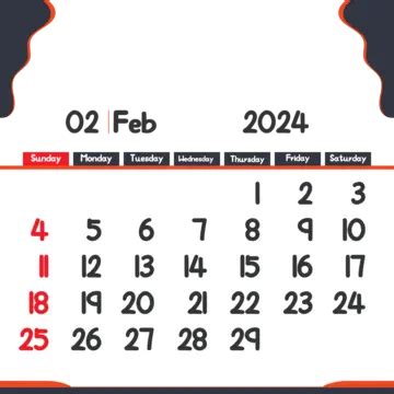 February Monthly Calendar Design With Transparent Vector February