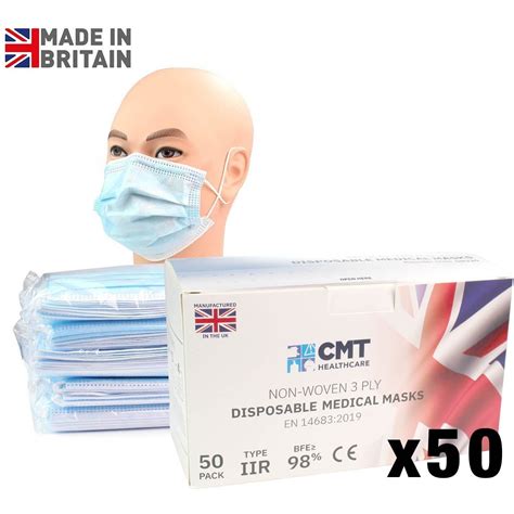 Surgical Face Masks Type Iir Uk Made Box Of 50 Masks Medisave Uk