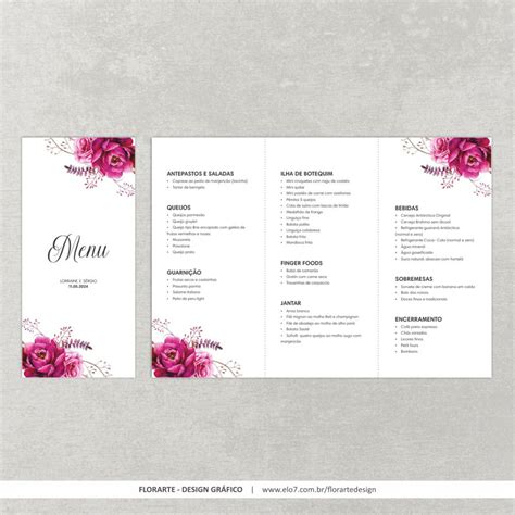 Menu Cardápio Floral Arte Digital Elo7 Produtos Especiais