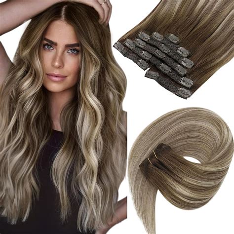 Amazon Ve Sunny Clip In Hair Extensions Real Human Hair Balayage