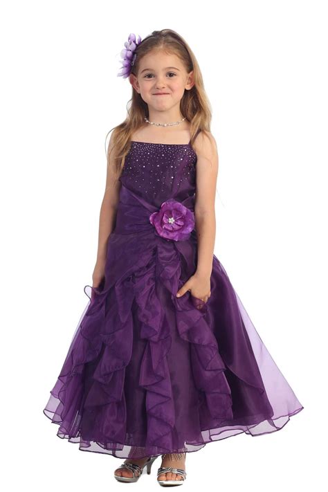 Plum Jeweled Bodice Ruffle Layered Organza Flower Girl Dress Plum