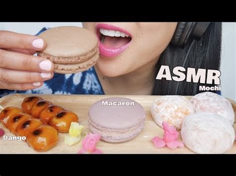 ASMR DANGO MOCHI GIANT MACARON SOFT CHEWY RELAXING EATING SOUNDS