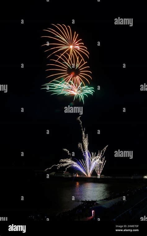 Fireworks on Cromer Pier, Norfolk. New Years Day 2022 at 5.00 p.m Stock ...