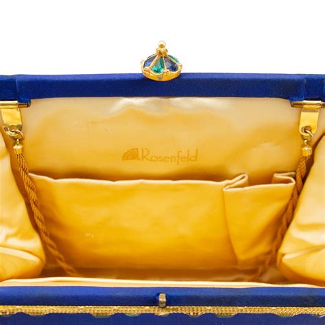 1960s Rosenfeld Royal Blue Satin Evening Bag With Jewels For Sale At