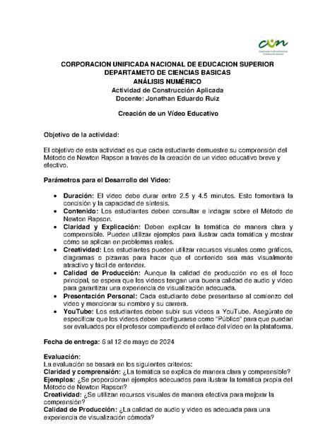 ACA Análisis Numérico CORPORACION UNIFICADA NACIONAL DE EDUCACION