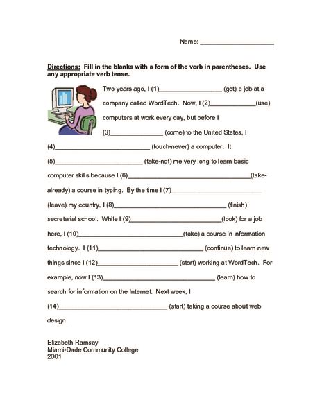 verb tenses worksheet  higher ed lesson planet